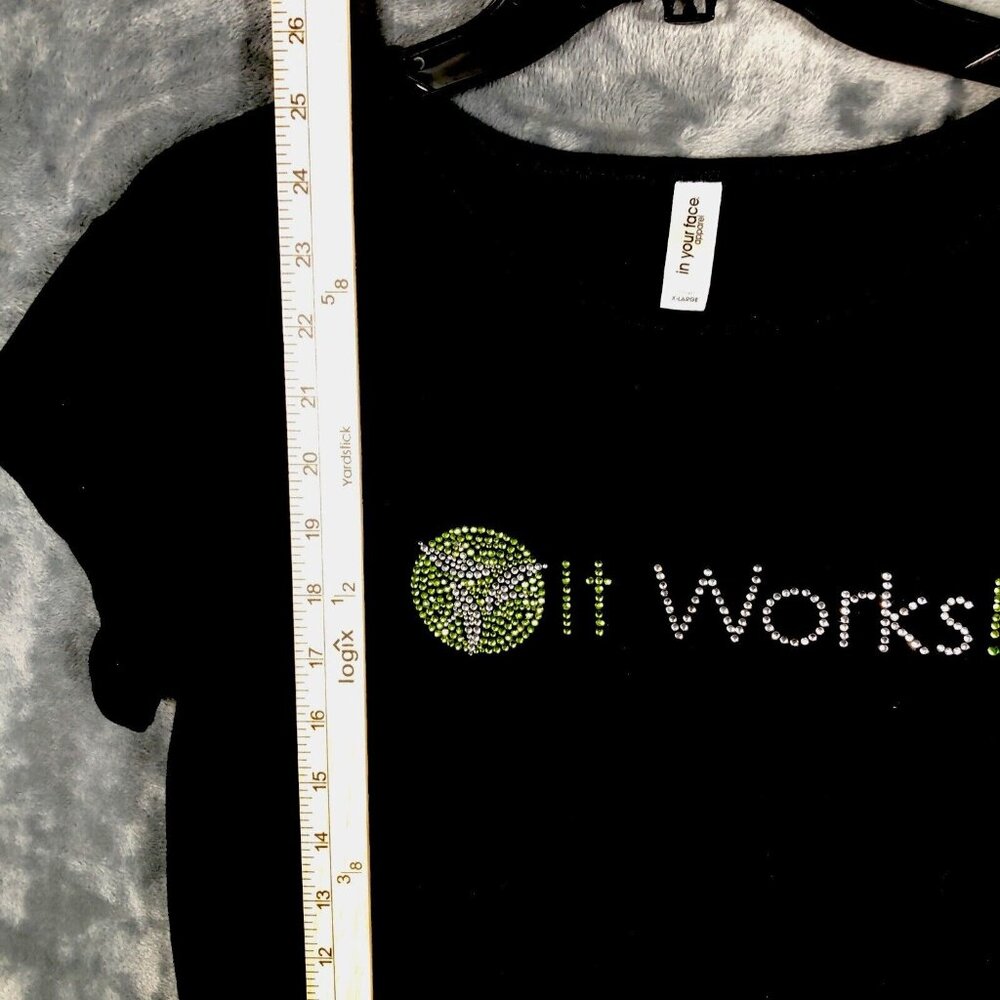 It Works Global Women’s Shirt It Works Bling Black/Green Studded T-Shirt - Picture 6 of 10